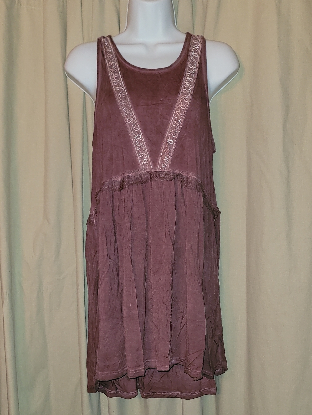 POL Brown Lace Up Back Tunic Dress With Lace Detail